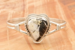 Genuine White Buffalo Turquoise Sterling Silver Heart Bracelet